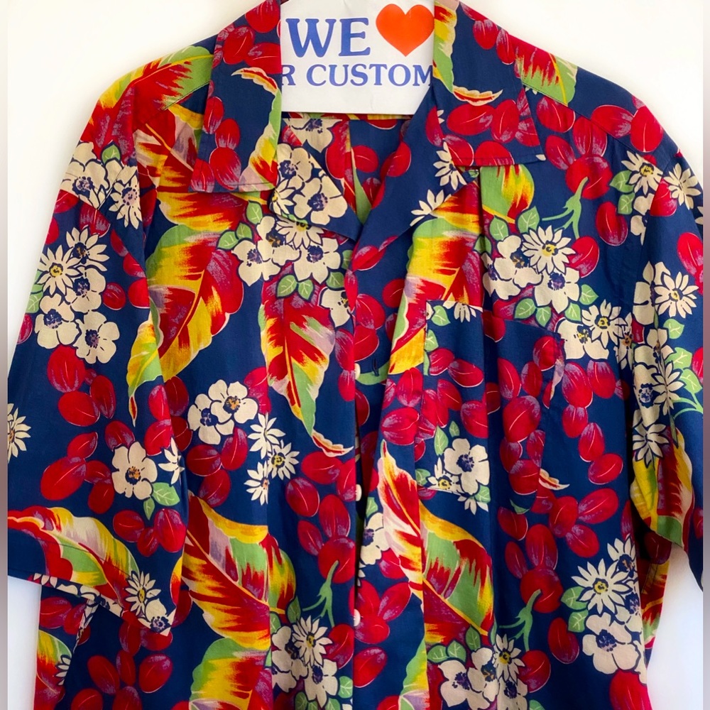 Vintage Ralph Lauren Hawaiian Shirt Caldwell, Blue/Red Floral L